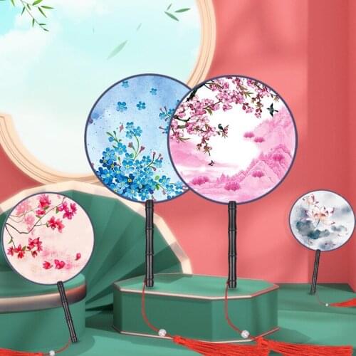 1PC Chinese Style Round Fans Vintage Small Fan Female Classical Dance Fan Printed Classical Archaistic Double-Sided Crafts