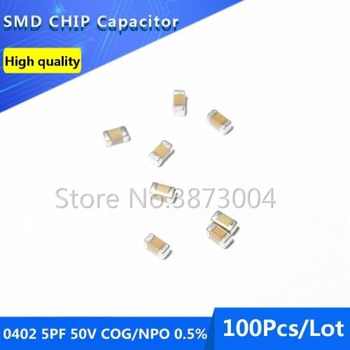 100pcs 0402 5PF 50V COG/NPO 0.5% Thick Film Chip Multilayer Ceramic Capacitor