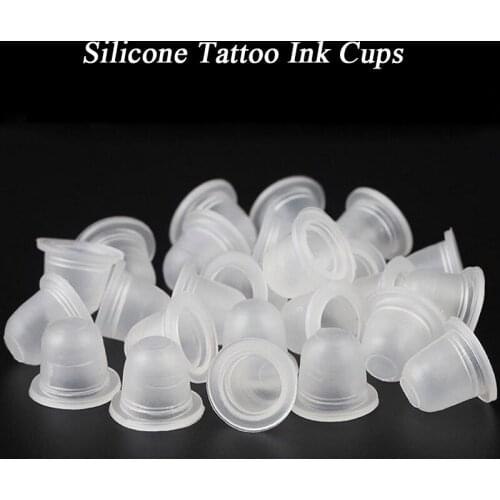100Pcs Disposable Tattoo Ink Cup Silicone Permanent Tattoo Makeup Eyebrow Makeup Pigment Container Caps Microblading Supplies