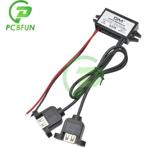 15W Car Potting Waterproof Power Supply Adjustable 5V 3A DC-DC Step Down Buck Converter Module 30CM Dual USB Cable Female Port