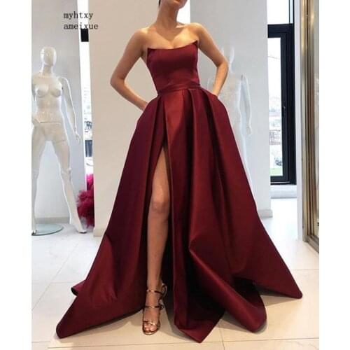 2020 New Arrival Myhtxyameixue Formal Sexy Scoop Sweep Train A-line Sleeveless Floor-length Satin Natural Sleeveless Simple E