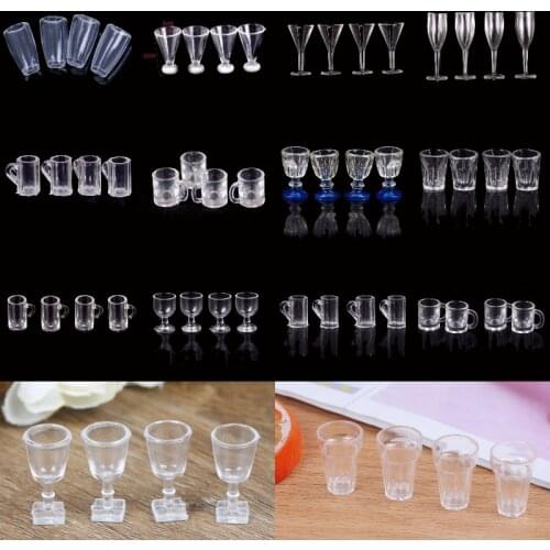 4Pcs 1/12 Mini Resin Transparent Cup Simulation Furniture Model Toys For Decor Dollhouse Miniature Accessories