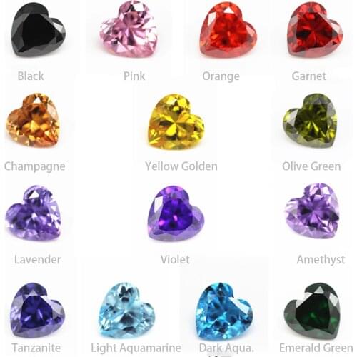 Zirconia Heart Beads 50pcs 3x3~15x15mm CZ Colors Gemstone for Necklace Pendants Rings Bracelet DIY Jewelry Accessories
