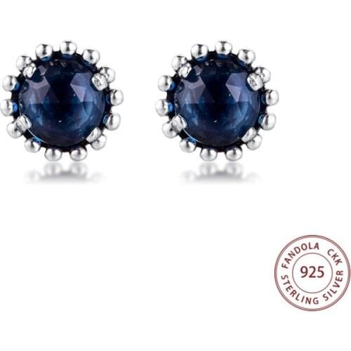 925 Sterling Silver Midnight Blue Crystal Stud Earrings for Women Earring Brincos Engagement Statement Fashion Jewelry