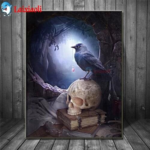 Diamond Painting Cross Stitch Mysterious tree hole Diamond embroidery crow, skull 5d diy full square diamond mosaic rhinestone