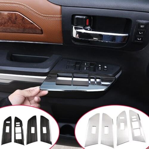 Aluminum alloy Car styling Car Window Lift Switch Buttons Frame Cover Stickers For Toyota Tundra 2014-20 Silver Car Accessories