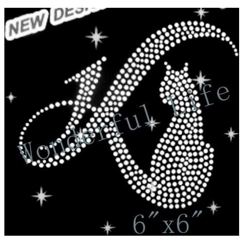 Free shipping Kitty Cat rhinestone iron on transfer New Design in white