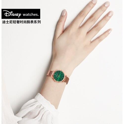 Disney Original Micky Mouse Woman Casual Steel Quartz Wrist Watch Green Rose Gold Waterproof Girl Male Gift Clock 2020 New 11259