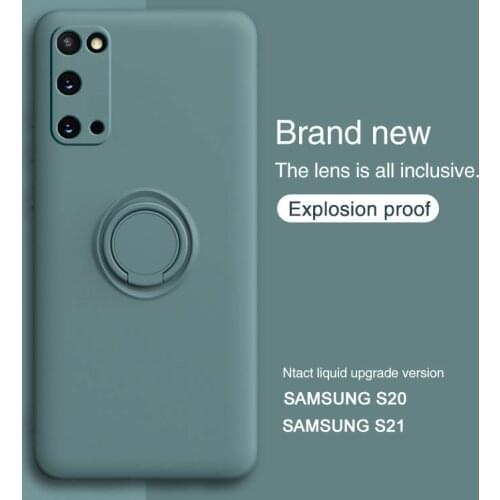 Liquid Silicone Ring Holder Phone Case For Samsung Galaxy S21 S20 FE S10 Plus camera Lens Protector For S8 S9 Plus Note 10 Case