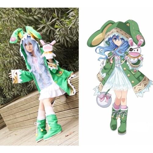 Date A Live Yoshino Cosplay Costume Green Hooded Coat Outfit Halloween Party Costumes for Women Coat+Shoes+Plush Toy S-XXL