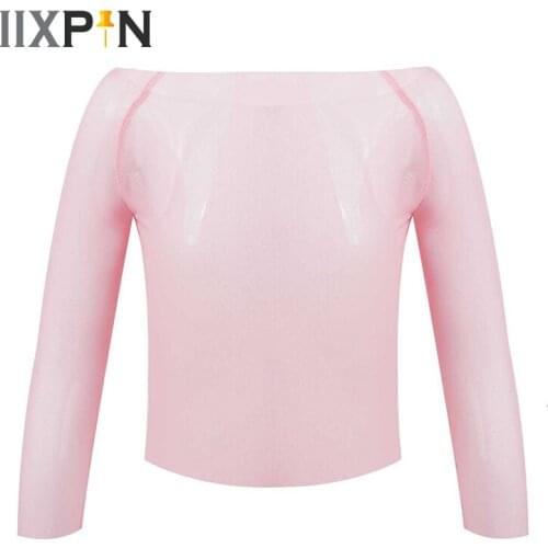 IIXPIN Kids Girls Ballet Tops See-through Long Sleeve Mesh Dance Clothing Ballerina Gymnastics Leotard Dance Dress Cover Up Tops