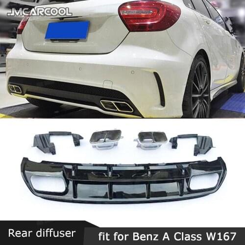 ABS Material Rear Bumper Diffuser with Exhaust Tips 4 Outlet for Mercedes Benz A Class W176 A45 AMG 2013-2019 Back Bumper Plate