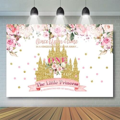 Girls 1st Birthday Photography Background Birthday Party Little Princess Pink Floral Fantasy Castle Decor Backdrop Photo Studio