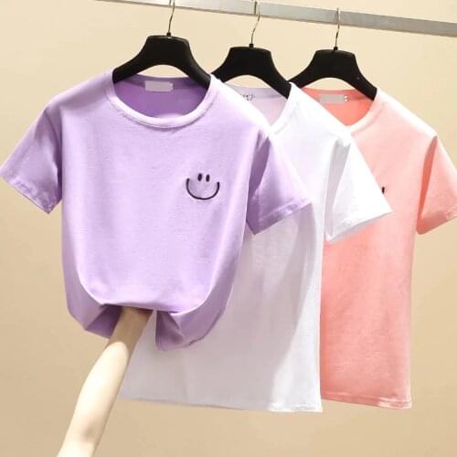 GGRIGHT New Embroidery Cotton Pink T Shirt Women 2021 Summer Loose Casual Short Sleeve T-Shirts Woman Clothes Vetement Femme