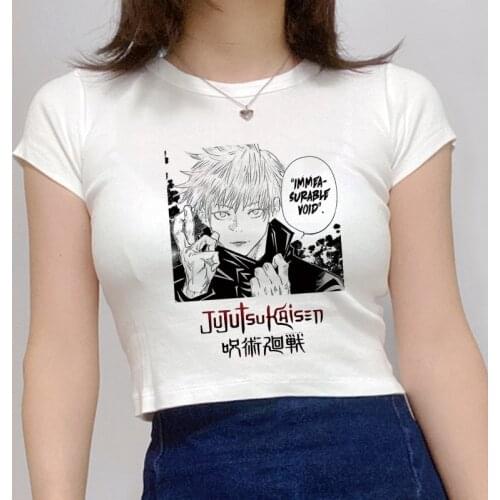 New Y2K Slim Tshirt Cropped Top Anime Jujutsu Kaisen Gojo Satoru Graphic T Shirt Women Streetwear Harajuku Tshirt Female O-neck