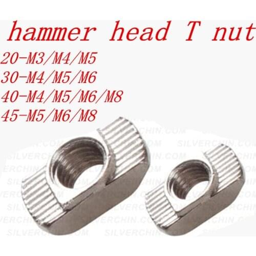 10-50pcs M3 M4 M5 M6 m8 T nut Hammer Head Nut bolt Nickel Plated for 2020 3030 4040 Aluminum Profile