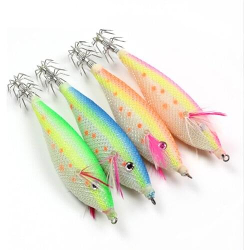 4 pcs 3d eyes artificial squid lures Size 2.5#-14g Fishing Lures Luminous Wood Shrimp Squid Hook fishing tackle Free Shipping