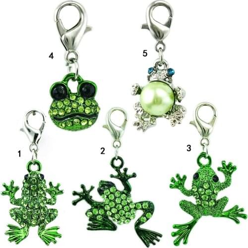 JINGLANG Fashion Chidren Gifts Lobster Clasp Charms Dangle Rhinestone Frog Animals Pendants For Jewelry Making Accessories