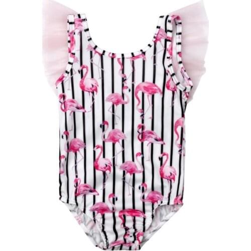 Swimwear for Toddler Girls Baby Kid Flamingo Striped Jumpsuit Swimsuit Swimming Costume Tulle Bathing Suit Beachwear