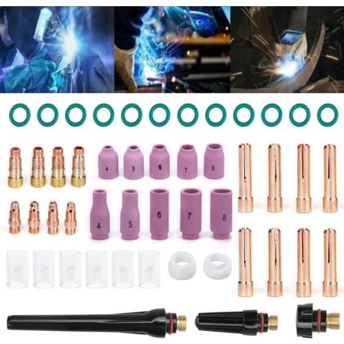 49Pcs Tig Welding Accessories Kit Welding Kit Stubby Gases Lens Heat-Resistant Glass Cup Alumina Nozzle Set for WP-17/18/26