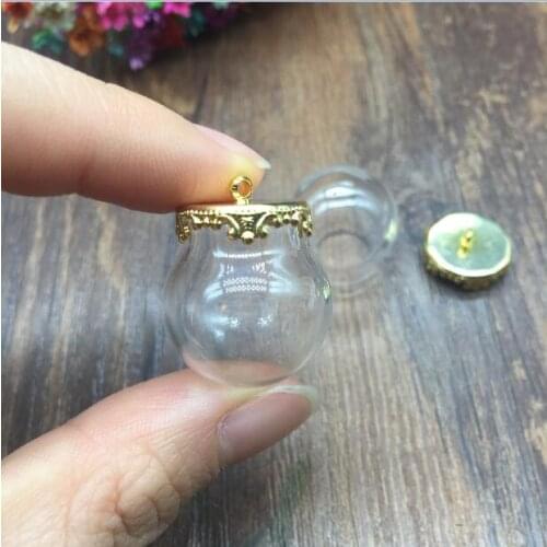 5sets 20mm Round Glass Pendant Memory Locket Globe Charm gold Metal Cap 15mm Opening Empty wishing Bottle diy jewelry findings