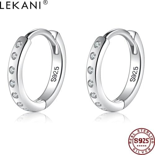 LEKANI Hoop Earrings For Women Real 925 Sterling Silver Minimalist Cubic Zirconia Simple Circle Earing Anniversary Fine Jewelry