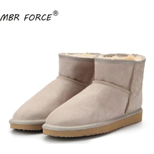 MBR FORCE Fashion Female fur Snow Boots Genuine Cowhide Leather Ankle women Warm Winter Boots Woman Waterproof big size shoes