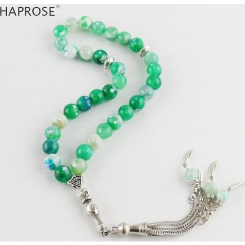 Natural agate Islamic Tasbih Allah Rosary Muslim bracelets 33 beads 6-10mm Striped agate stone tesbih Bracelet free shipping