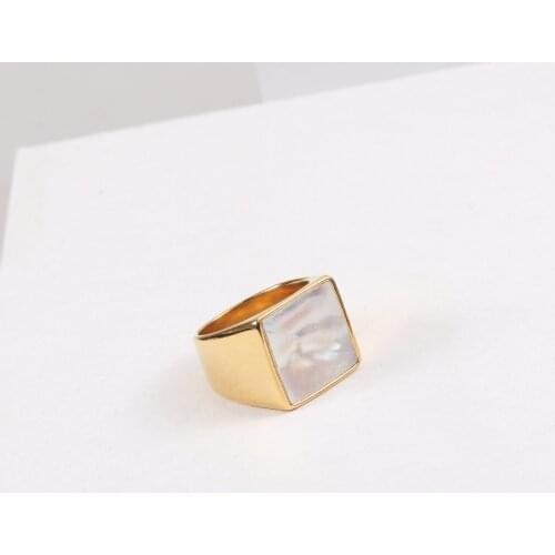 Stainless Steel Geometric Natural Shell Smooth Finger Ring Simple Gift For Women Luxury Gothic Bohemian Accessories Jewellery