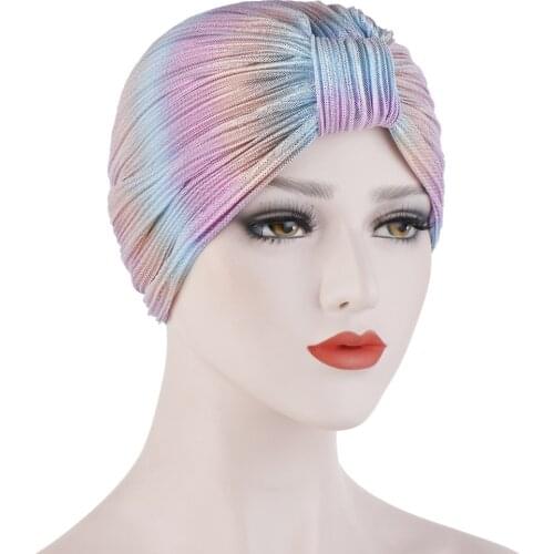 New cotton in summer, spring and autumn Tie-dye pleated Indian toe cap, Muslim solid color simple turban cap hijabs