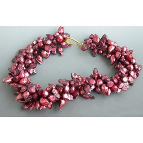 4Rows 20inches 10-18mm Baroque Wine Freshwater Cultured Pearl Necklace,Handmade, Perfect Women Wedding Birthday Party Gift