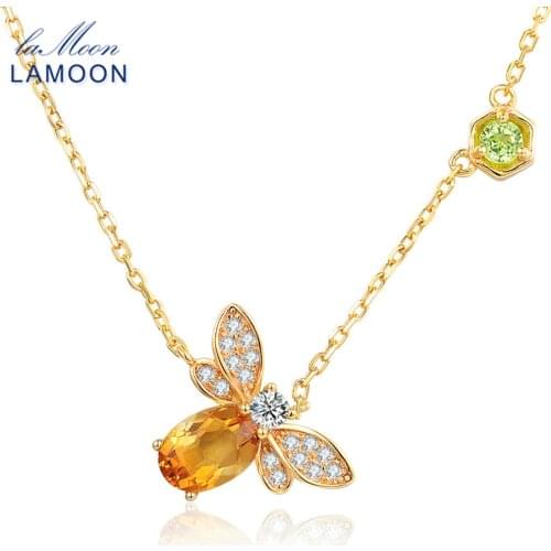 LAMOON- Bee 5x7mm 1ct 100% Natural Citrine 925 Sterling Silver Jewelry Chain Pendant Necklace S925 LMNI015