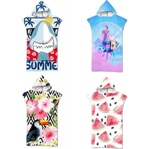 Beach Towel Printed Hooded Microfiber Printed Hooded Changing Sunscreen Bath Cloak Bathrobe For Adults Quick Dry Swimming Pool