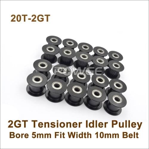 POWGE 50pcs 20 Teeth 2GT Idler Pulley Bore 5mm For Width 9mm/10mm GT2 Belt 20Teeth 20T 2M GT2 Passive Pulley With Bearing