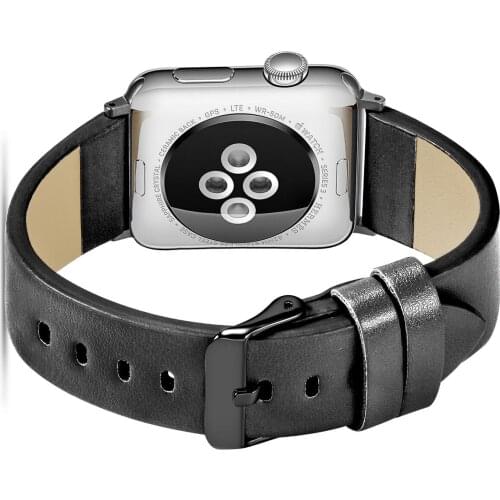 Black Leather Watchbands for apple watch 6 5 44mm 40mm 38mm 42mm Bracelet Strap iwatch 4 3 2 1 Replacenent accessories