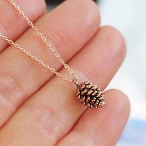Retro Pine Cone Fruit Pendant Vintage Silver Plated Bronze Necklace for Women