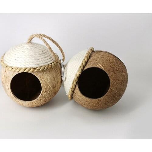 Parrot Nest Natural Coconut Shell House Cage Feeder Parakeet Birds Squirrel Hamster Toys Pet Breed Decoration Supplies Pendant