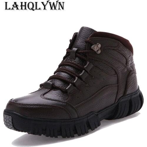Super Warm Mens Winter Leather Men Waterproof Rubber Snow Boots Leisure Boots England Retro Shoes For Men H193
