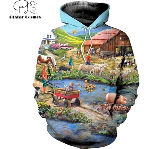 Farm Cartoon beautiful pattern 3D Printed Men Hoodie Harajuku Fashion Hooded Sweatshirt Cosplay costume Autumn Unisex hoodies
