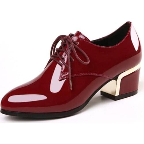 2021 Luxury Brand Spring Fall Womens Shoes Woman High Heels Soft Pointed Toe Lace-Up Ladies Patent Leather Pumps Square 5 CM