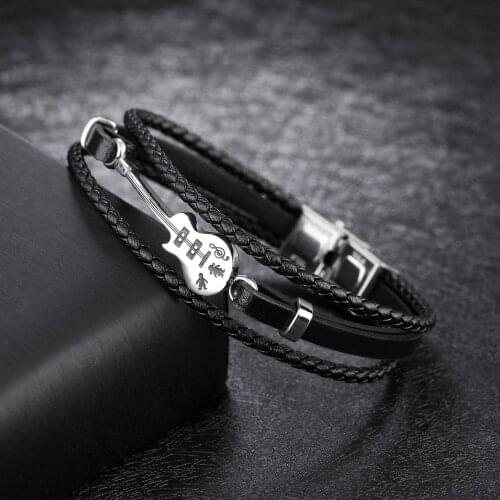 Punk Trend Design Guitar Bracelet Fashion Men Women Hand Woven Silver Plated Bracelet Street Rock Men Women Music Party Jewelry