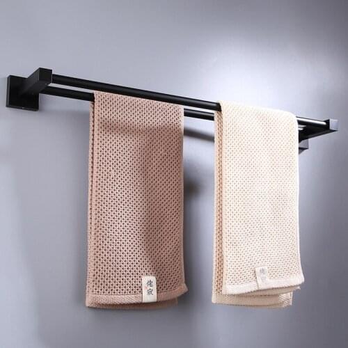 Space aluminum black double rod affirmative European bathroom double towel towel rack single pole