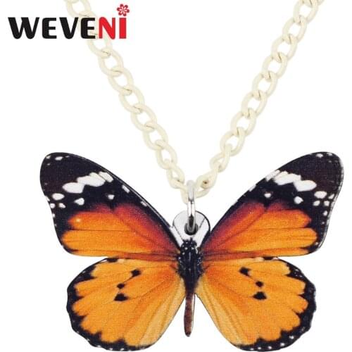 WEVENI Acrylic Danaus Chrysippus Butterfly Insect Necklace Pendant Chain Collar Animal Jewelry Charms For Women Girl Bijoux Bulk