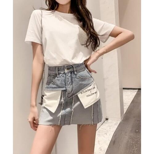 2020 new Korean version of the package skirt summer womens denim short skirt high waist stitching a word bag hip skirt