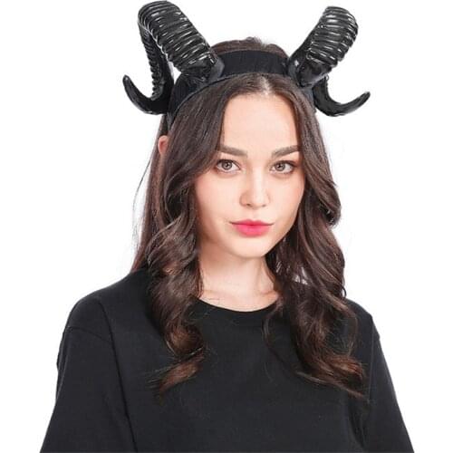 Animal Horn Antelope Sheep Cosplay Headwear Antler Halloween For Women Party PU Steampunk Masquerade Prop Carnival Wide Hairband
