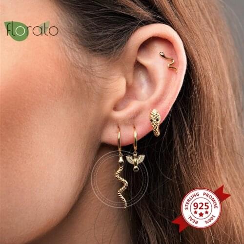 925 Sterling Silver Snake Hoop Earrings For Women Punk Small Round Circle Huggie Earrings Fashion Jewelry