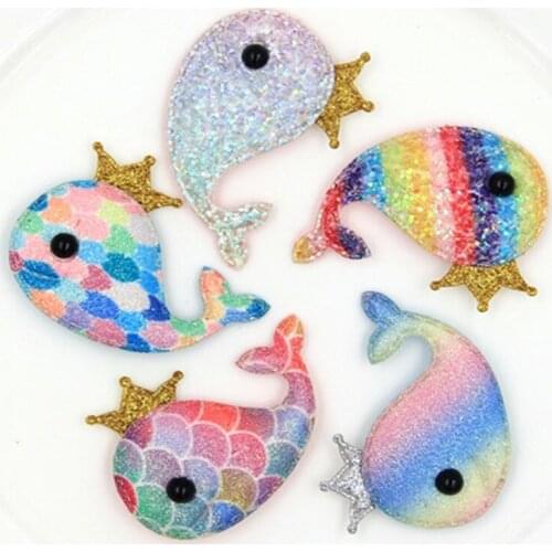 20PCS/Lot 5.1*3.7CM Multi Color shiny whale Padded Applique Crafts for Children Headwear Hair clip Accessories free shippin