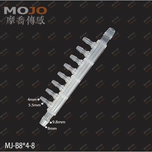 2020 Free shipping!MJ-B8X4-8(100pcs/Lots) hose connectors 8mm to 4mm eight way pipe joint PP Plastic multiple pass pipe fitting