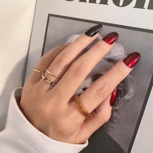 4pcs/lot Vintage Colorful Acrylic Metal Beads Personality Ring Ins Index Finger Minimalist Joint Ring 2021 Fashion Korean