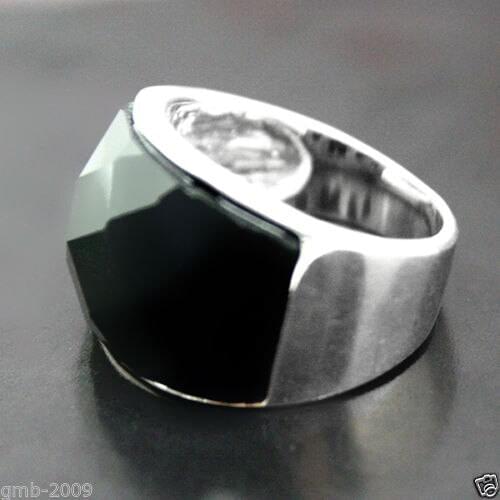 7*20mm VINTAGE NATURAL FACETED BLACK ONYX 925 SILVER RING SIZE 7/8/9/10